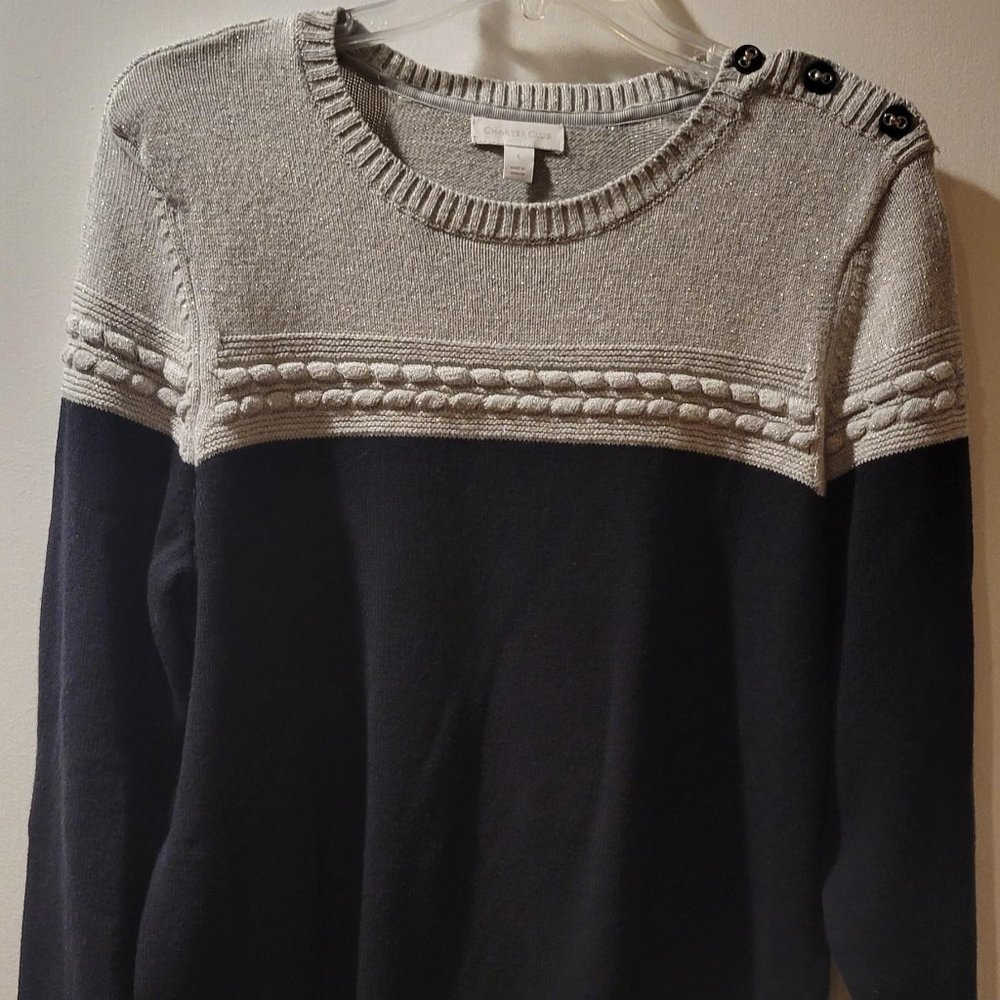 Charter Club Silver and Black Large Sweater